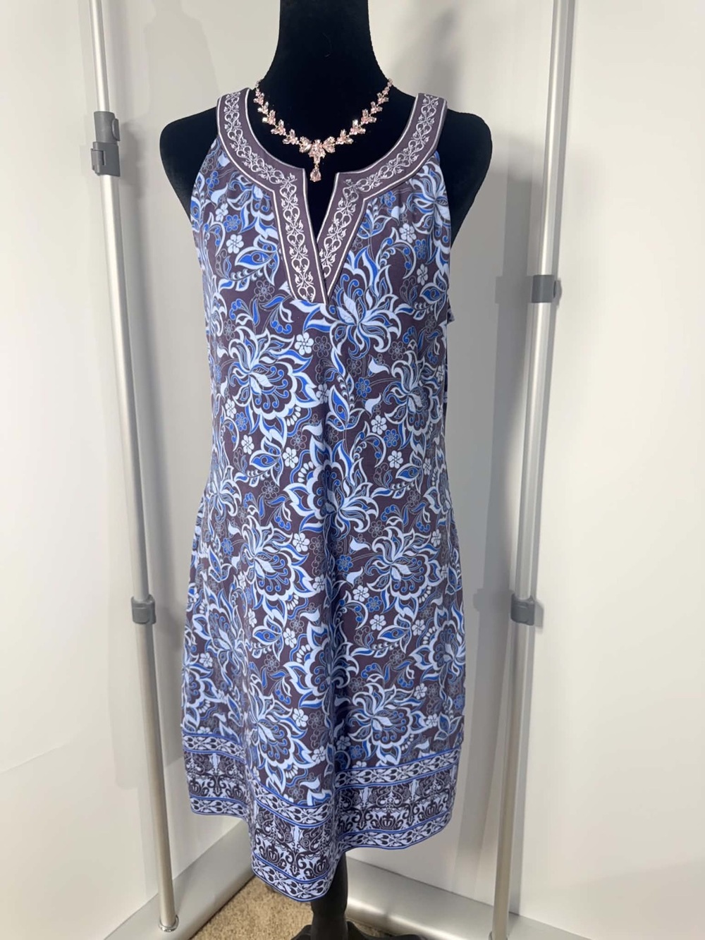 #253 41 Hawthorn Petite Blue Floral Paisley Shift Dress M